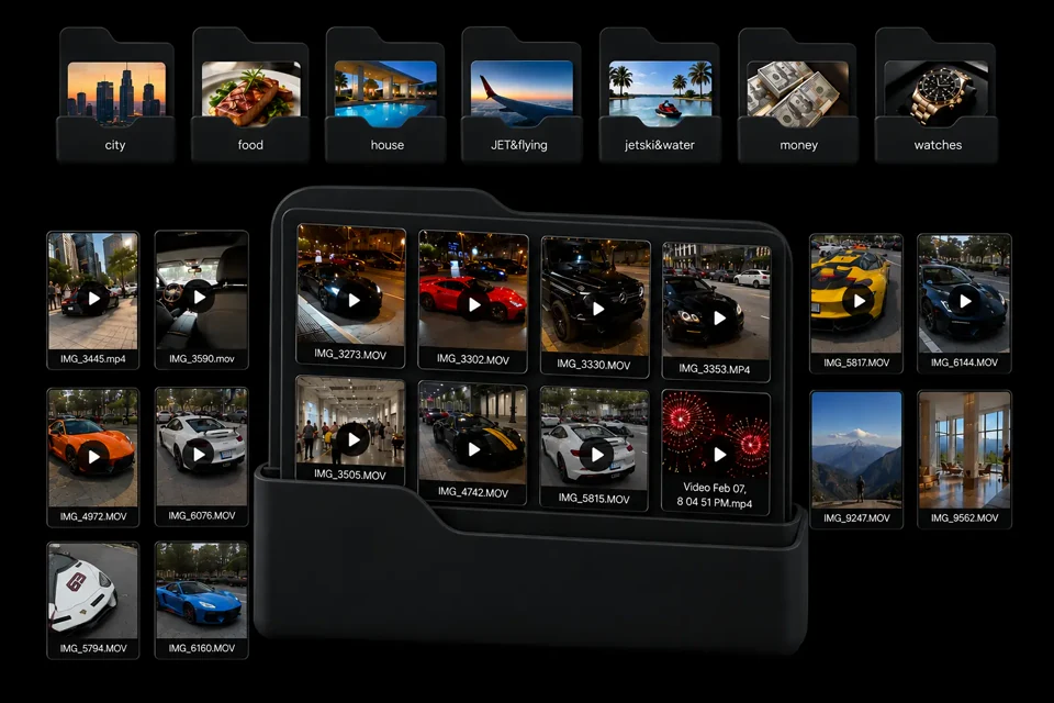 Folder preview of the clips and reels inside the WealthStrategy Clips Pack